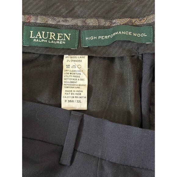 Lauren Ralph Lauren Mens Pant Size 38‎ X 32 High Performance Wool Stretch Navy - Picture 9 of 9